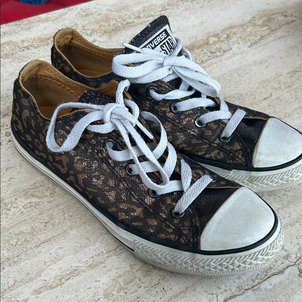 Converse Black and Tan Sneakers Leopard Print Size 3